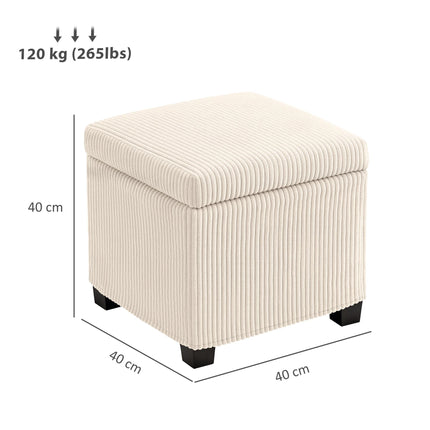 Storage Ottoman Bench 40cm with Removable Lid and Legs, Corduroy Footstool Storage Chest - Beige