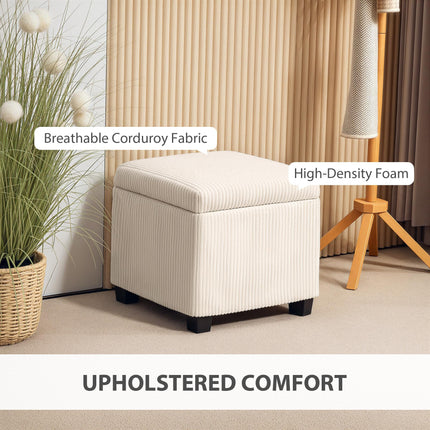Storage Ottoman Bench 40cm with Removable Lid and Legs, Corduroy Footstool Storage Chest - Beige