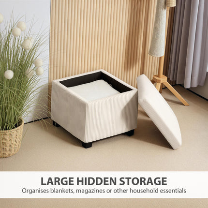 Storage Ottoman Bench 40cm with Removable Lid and Legs, Corduroy Footstool Storage Chest - Beige