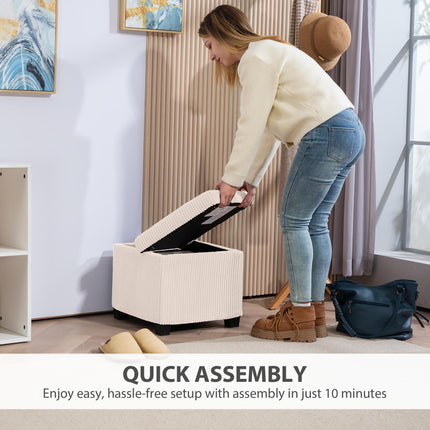 Storage Ottoman Bench 40cm with Removable Lid and Legs, Corduroy Footstool Storage Chest - Beige