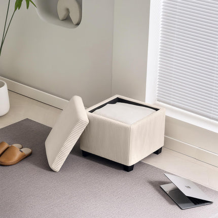 Storage Ottoman Bench 40cm with Removable Lid and Legs, Corduroy Footstool Storage Chest - Beige