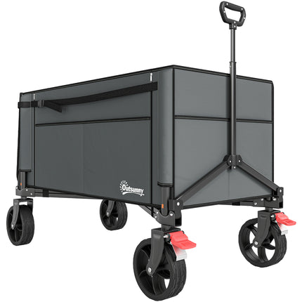 150L Folding Collapsible Trolley Wagon with Adjustable Handle - Grey