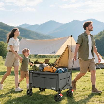 150L Folding Collapsible Trolley Wagon with Adjustable Handle - Grey