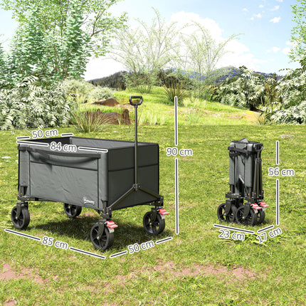 150L Folding Collapsible Trolley Wagon with Adjustable Handle - Grey