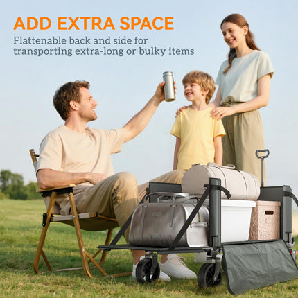 150L Folding Collapsible Trolley Wagon with Adjustable Handle - Grey