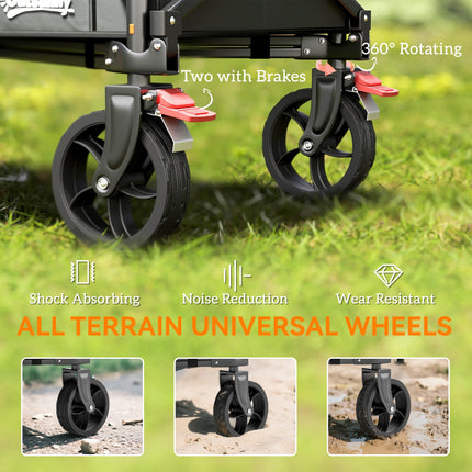 150L Folding Collapsible Trolley Wagon with Adjustable Handle - Grey