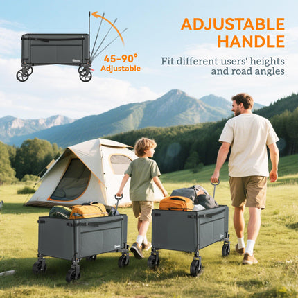 150L Folding Collapsible Trolley Wagon with Adjustable Handle - Grey