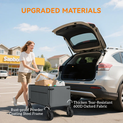 150L Folding Collapsible Trolley Wagon with Adjustable Handle - Grey