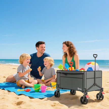150L Folding Collapsible Trolley Wagon with Adjustable Handle - Grey