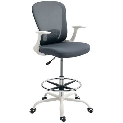 Ergonomic Draughtsman Mesh Drafting Chair with Flip-up Armrest & Adjustable Foot Ring - Grey