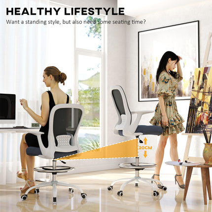 Ergonomic Draughtsman Mesh Drafting Chair with Flip-up Armrest & Adjustable Foot Ring - Grey