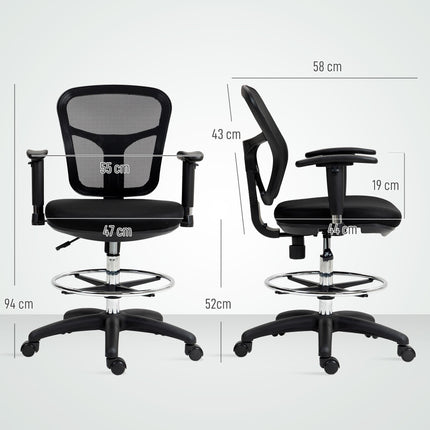 Drafting Chair with Adjustable Armrests, Ergonomic Mesh Office Chair with Lumbar