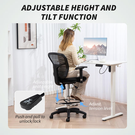 Drafting Chair with Adjustable Armrests, Ergonomic Mesh Office Chair with Lumbar