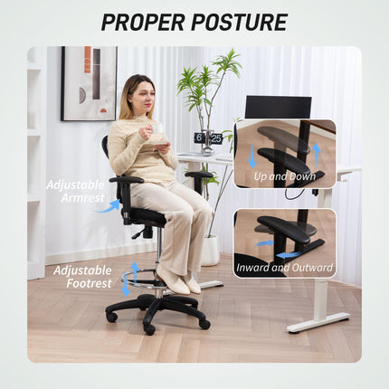 Drafting Chair with Adjustable Armrests, Ergonomic Mesh Office Chair with Lumbar