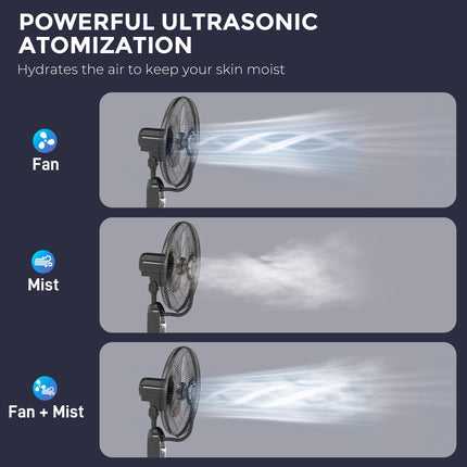 Pedestal Fan with Water Mist Spray, Spray Misting Fan with 70° Oscillation, Tilt Head, 3 Speeds, 3 Modes, Adjustable Mist, 3.2L Water Tank, for Home, 120 cm
