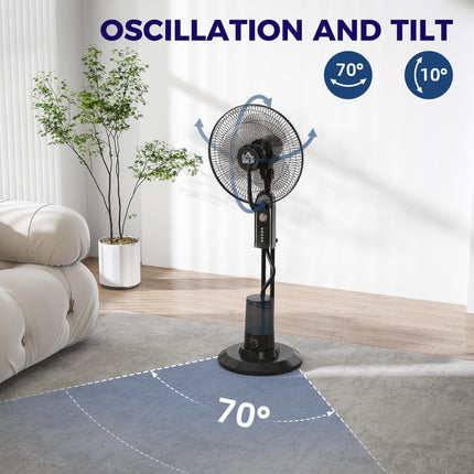 Pedestal Fan with Water Mist Spray, Spray Misting Fan with 70° Oscillation, Tilt Head, 3 Speeds, 3 Modes, Adjustable Mist, 3.2L Water Tank, for Home, 120 cm