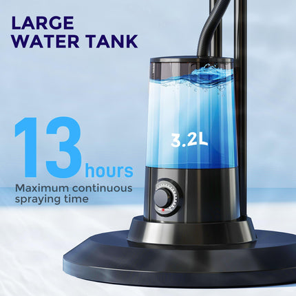 Pedestal Fan with Water Mist Spray, Spray Misting Fan with 70° Oscillation, Tilt Head, 3 Speeds, 3 Modes, Adjustable Mist, 3.2L Water Tank, for Home, 120 cm