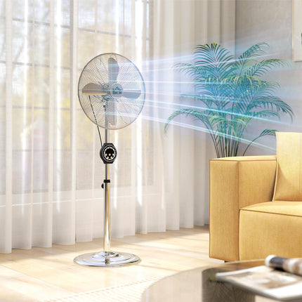 16" Metal Pedestal Fan with Oscillating, Adjustable Height - Silver Tone