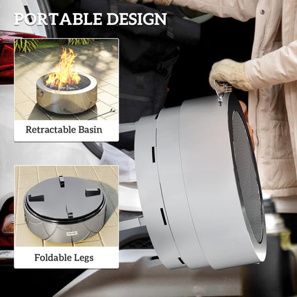 Stainless Steel Wood-burning Fire Pit with Fire Poker - Silver