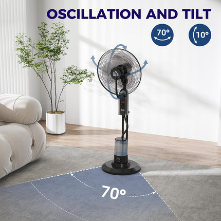 Pedestal Fan with Water Mist Spray, Spray Misting Fan with 70¬∞ Oscillation, Til