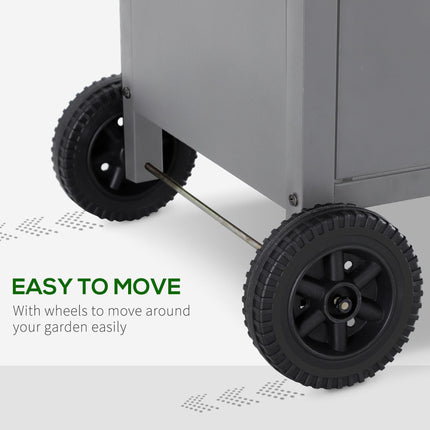 4+1 Burner Gas BBQ Grill Trolley with Wheels, Warming Rack, Side Shelves, Cabinet & Thermometer - Grey