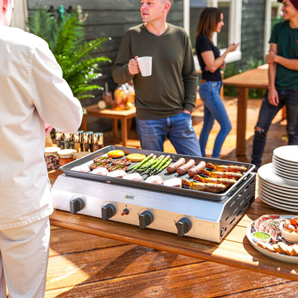 Four Burner Portable Gas Grill with Regulator and Hose - Silver Tone Black