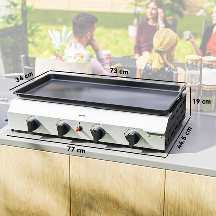 Four Burner Portable Gas Grill with Regulator and Hose - Silver Tone Black
