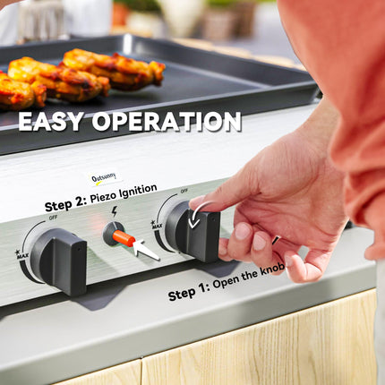 Four Burner Portable Gas Grill with Regulator and Hose - Silver Tone Black