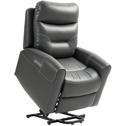 Electric Riser Recliner Chair with USB Charging Ports - Charcoal Grey Faux Leather
