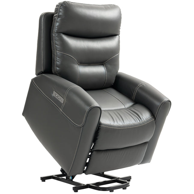 Electric Riser Recliner Chair with USB Charging Ports - Charcoal Grey Faux Leather
