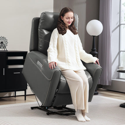 Electric Riser Recliner Chair with USB Charging Ports - Charcoal Grey Faux Leather