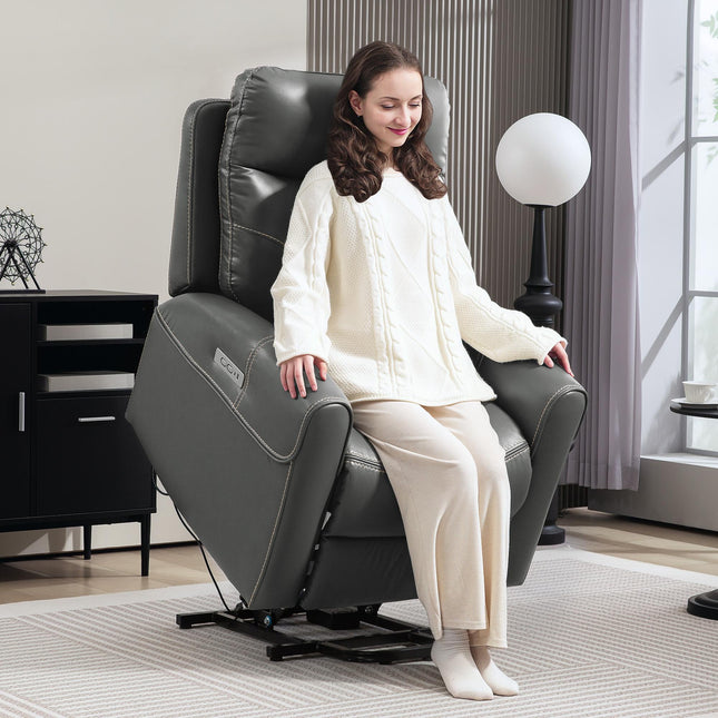 Electric Riser Recliner Chair with USB Charging Ports - Charcoal Grey Faux Leather