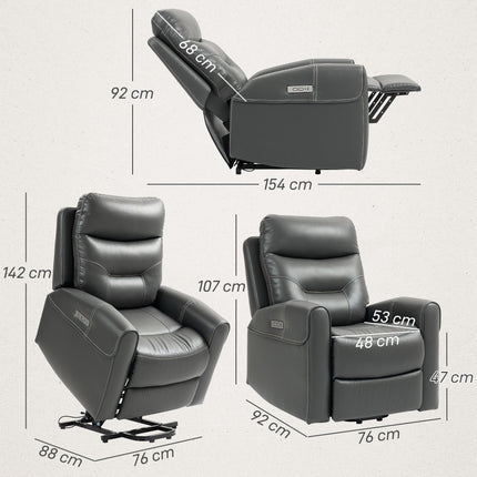 Electric Riser Recliner Chair with USB Charging Ports - Charcoal Grey Faux Leather