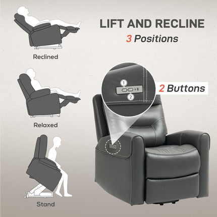 Electric Riser Recliner Chair with USB Charging Ports - Charcoal Grey Faux Leather