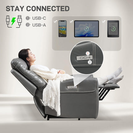 Electric Riser Recliner Chair with USB Charging Ports - Charcoal Grey Faux Leather