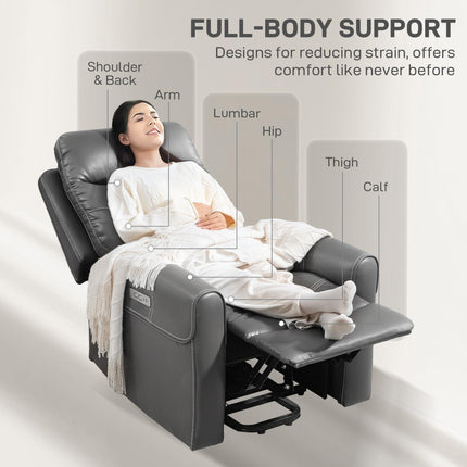Electric Riser Recliner Chair with USB Charging Ports - Charcoal Grey Faux Leather