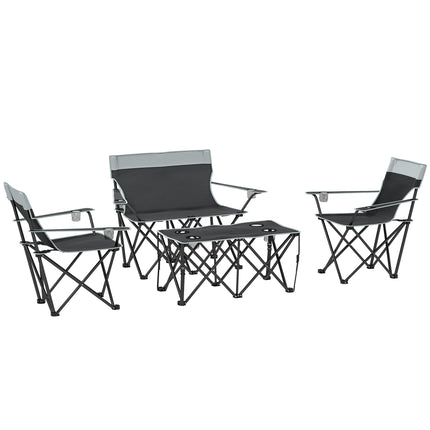 Four-Piece Portable Picnic Table Set with Foldable Chairs and Cup Holders - Grey