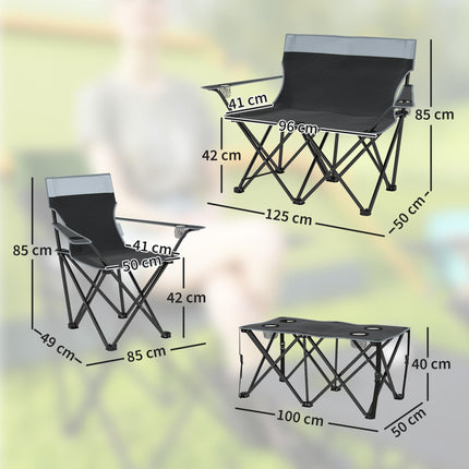 Four-Piece Portable Picnic Table Set with Foldable Chairs and Cup Holders - Grey