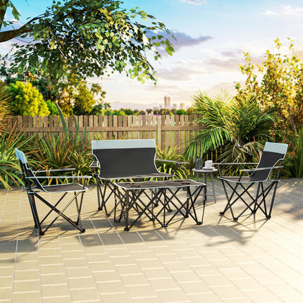 Four-Piece Portable Picnic Table Set with Foldable Chairs and Cup Holders - Grey