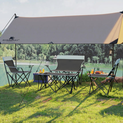 Four-Piece Portable Picnic Table Set with Foldable Chairs and Cup Holders - Grey
