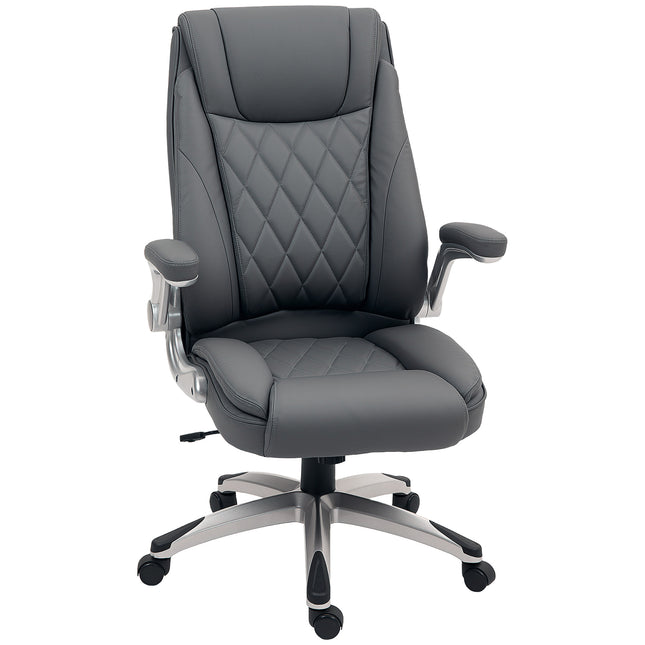 Faux Leather Executive Swivel Office Chair with Headrest and Adjustable Height - Dark Grey