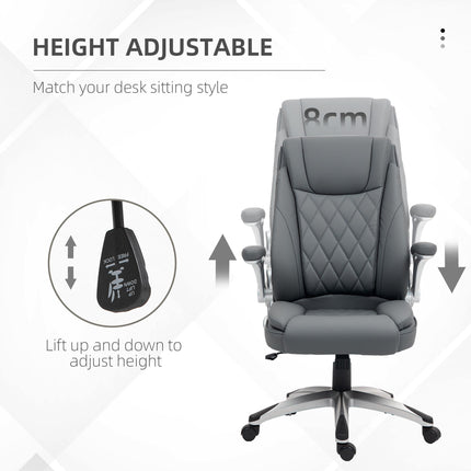 Faux Leather Executive Swivel Office Chair with Headrest and Adjustable Height - Dark Grey