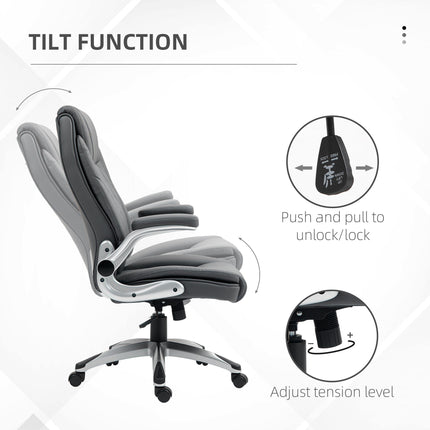Faux Leather Executive Swivel Office Chair with Headrest and Adjustable Height - Dark Grey