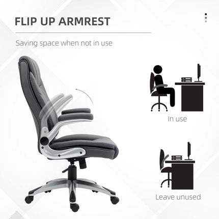 Faux Leather Executive Swivel Office Chair with Headrest and Adjustable Height - Dark Grey