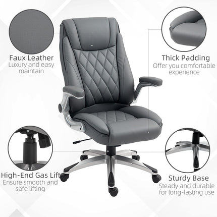 Faux Leather Executive Swivel Office Chair with Headrest and Adjustable Height - Dark Grey