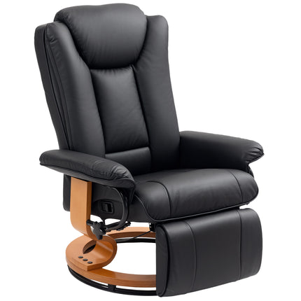 Faux Leather Swivel Recliner Chair with Footrest - Black