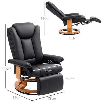 Faux Leather Swivel Recliner Chair with Footrest - Black