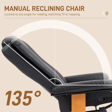 Faux Leather Swivel Recliner Chair with Footrest - Black