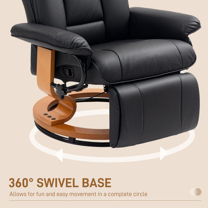 Faux Leather Swivel Recliner Chair with Footrest - Black