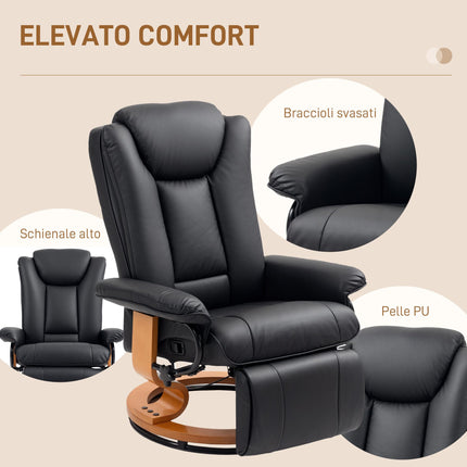 Faux Leather Swivel Recliner Chair with Footrest - Black